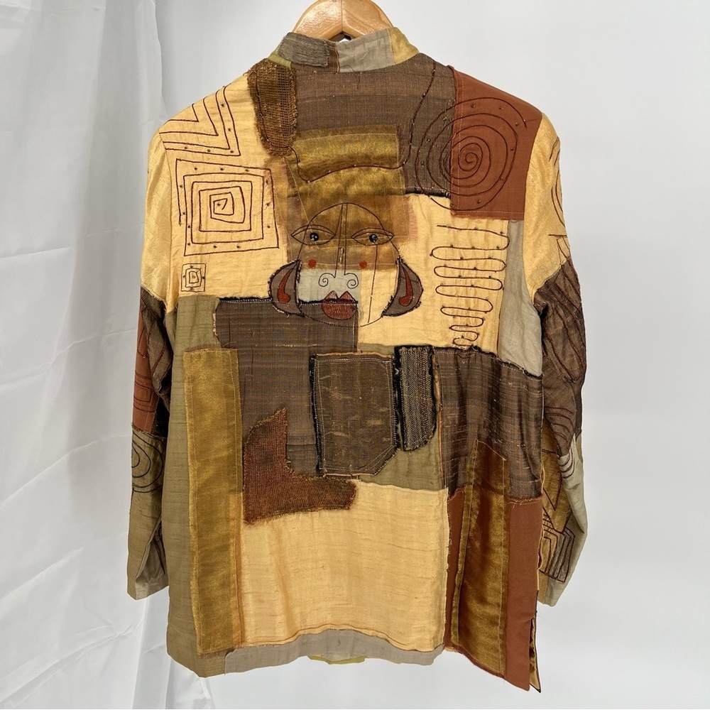 Sandy Starkman Womens Silk Art To Wear Jacket Size M Patchwork Beading Vintage - Picture 7 of 13